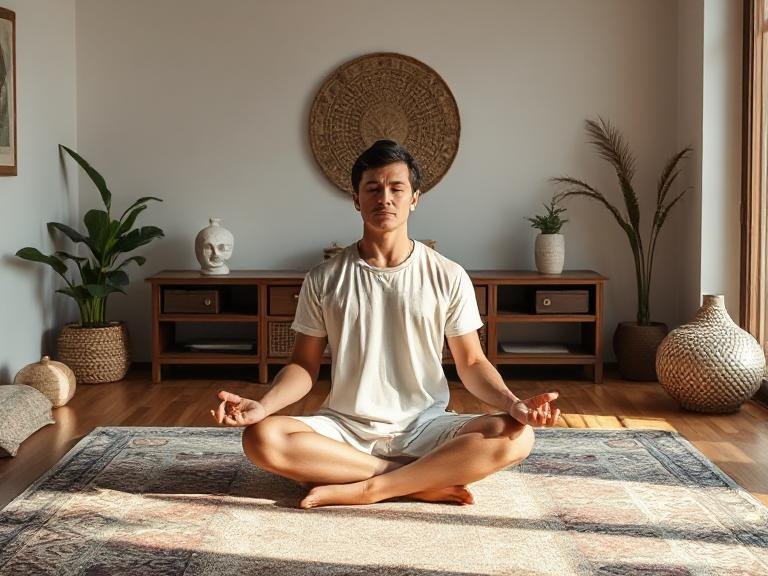 persona meditando como técnica natural para dormir sin pastillas